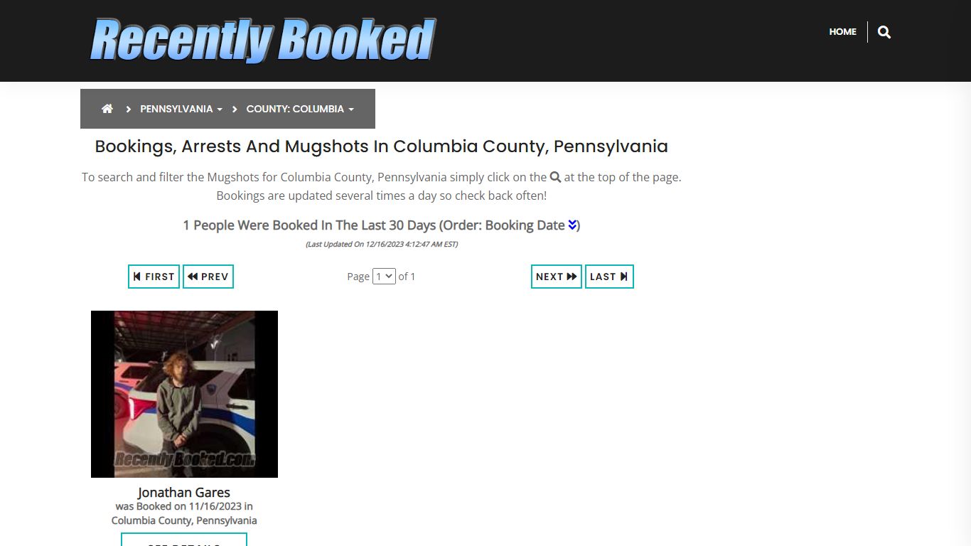 Bookings, Arrests and Mugshots in Columbia County, Pennsylvania